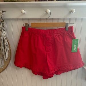 Red High Waist Women's Ruffle Shorts